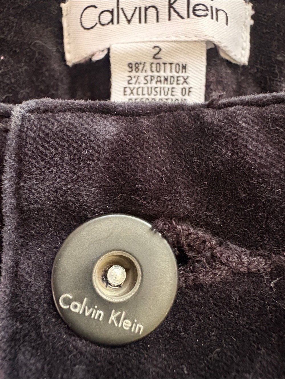 Calvin Klein Black Velvet Women's Slim Pants Size 2 - Picture 4 of 9